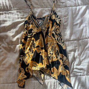 Urban Outfitters Silence + Noise Yellow & Black Patterned Long Fly-Away Tank